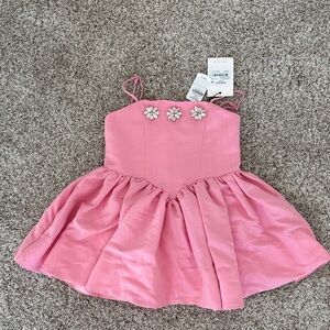 Bardot girls Pink Dress with stone Floral Accents